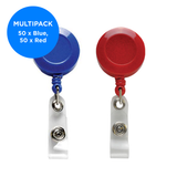 Mini Badge Reel with Strap Clip - Red, Black & Blue - 100 Reel Multipack